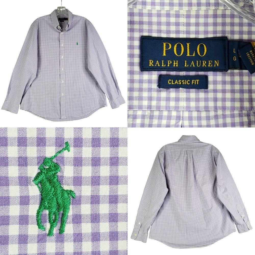Polo Ralph Lauren Shirt Men's Size Large Purple Gingham Plaid Button Down LS